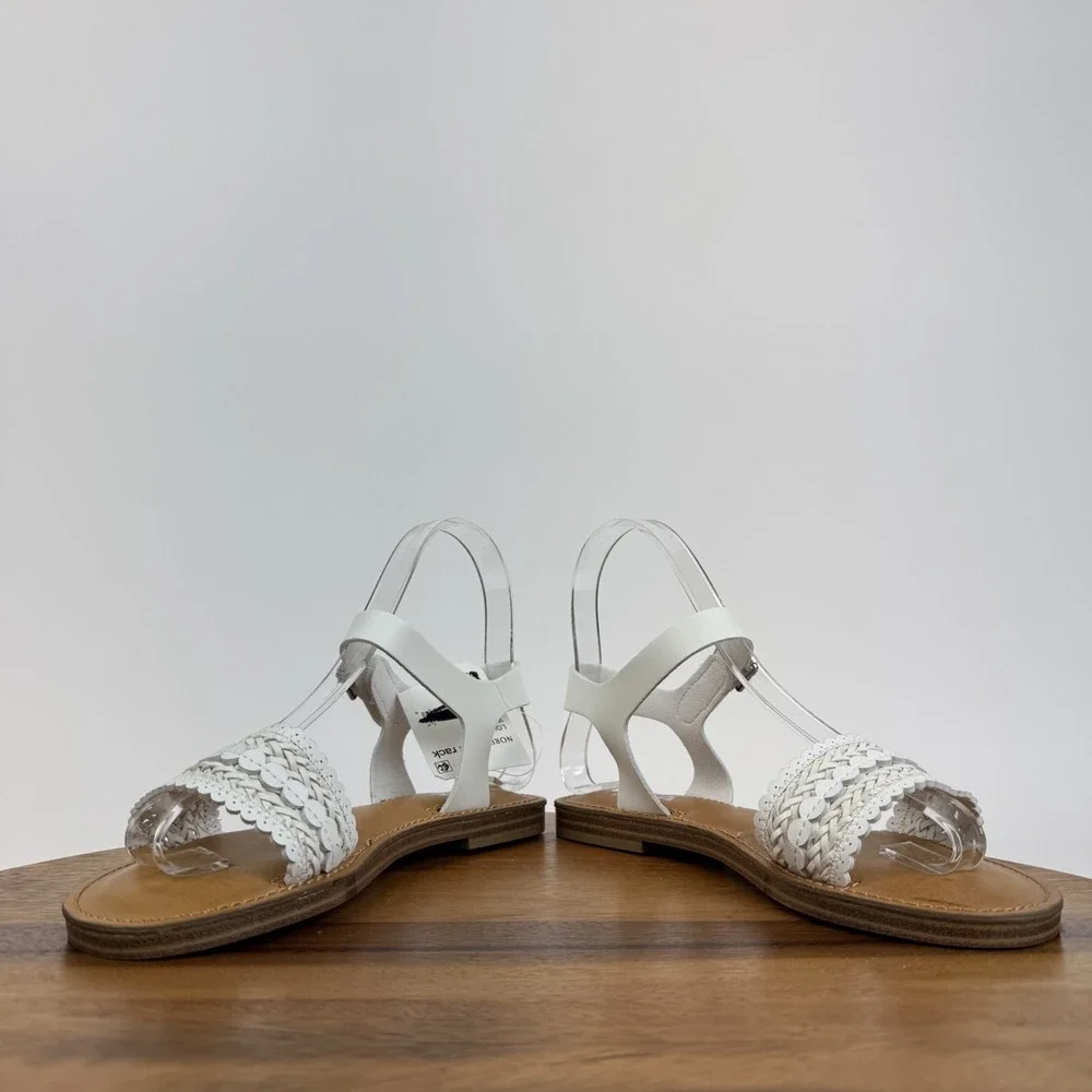 New NWOB Big Kids Mia Auri White Braided Leather Ankle Strap Sandals Size 3 Y‎